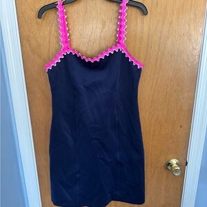 Lilly Pulitzer Navy Dress with Pink Trim